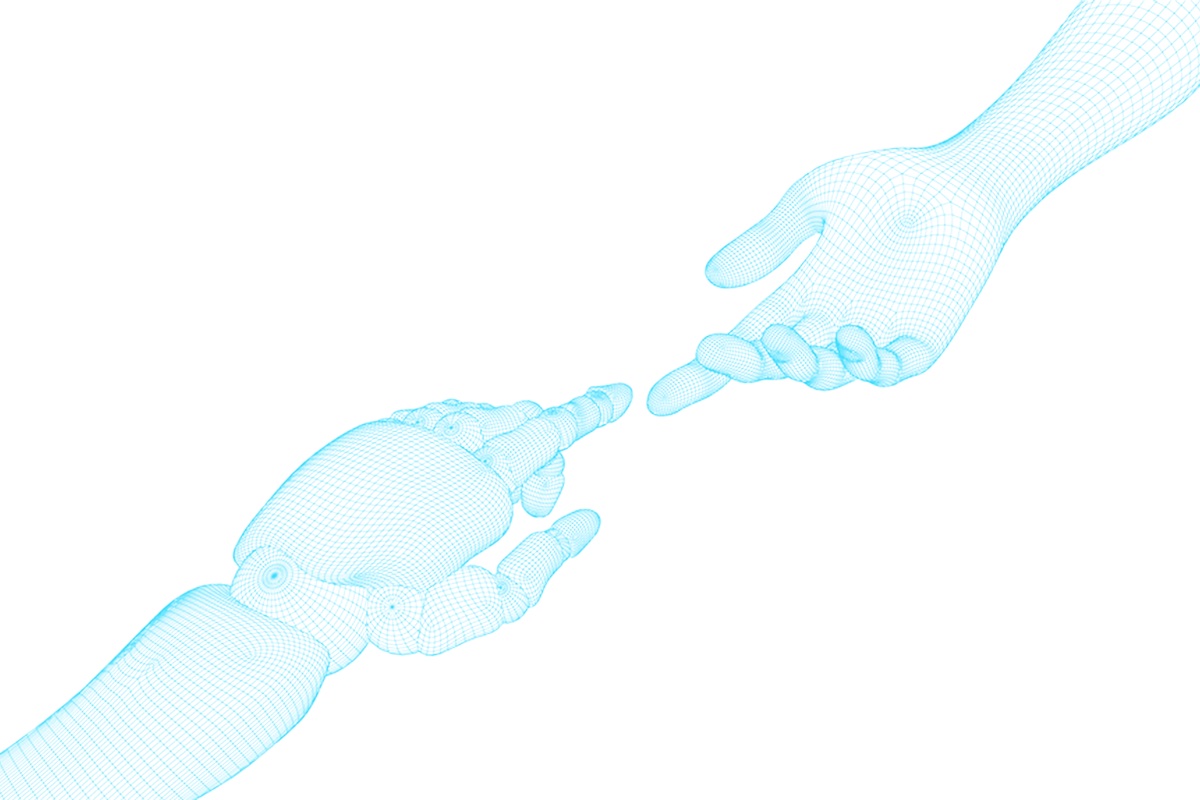 AI hands reaching out to each other